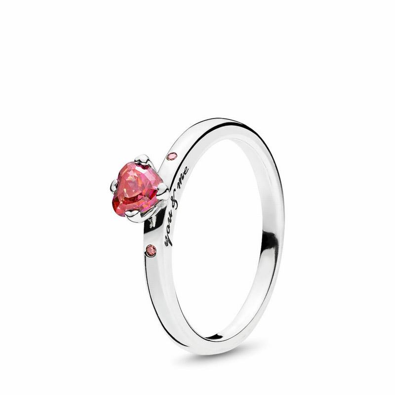 Pandora Sparkling Red Heart Stackable Ring Ireland - Sterling Silver/Pink/Cubic Zirconia - 641725ARF